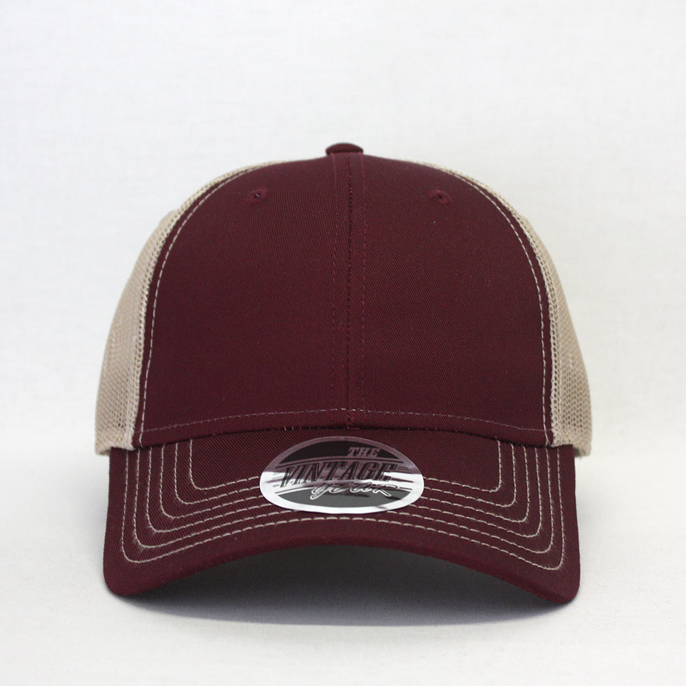 Two-Tone Blank Contrast Mesh Trucker Hats Brown/Creme