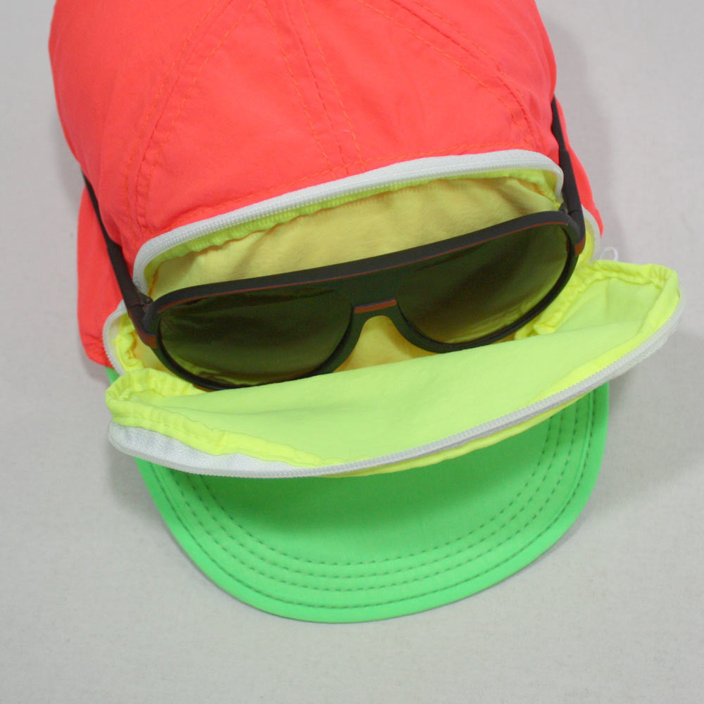 Cap Sac Adjustable Cap with Pocket Tri color Sherbert Orange Green Yellow